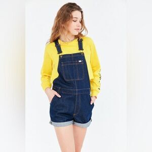 Vans Overalls Boyfriend Fit Denim Dark Wash Cuffed Shorts Romper Size Small